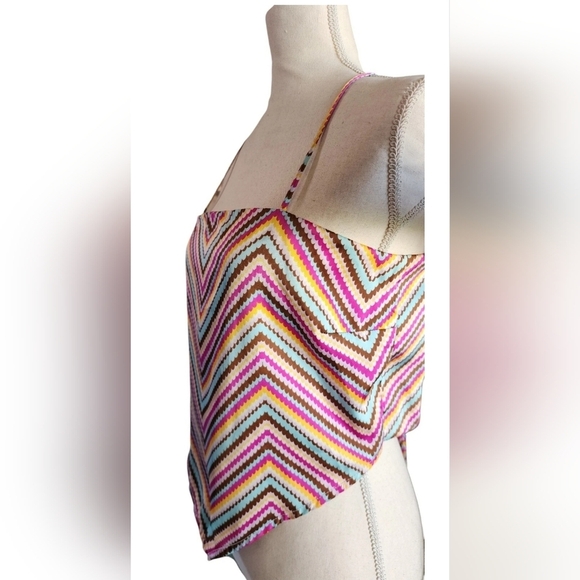 SO Smocked Back Scarf Top Satin Like Women's Junior's L Multi Color Striped - Picture 3 of 10